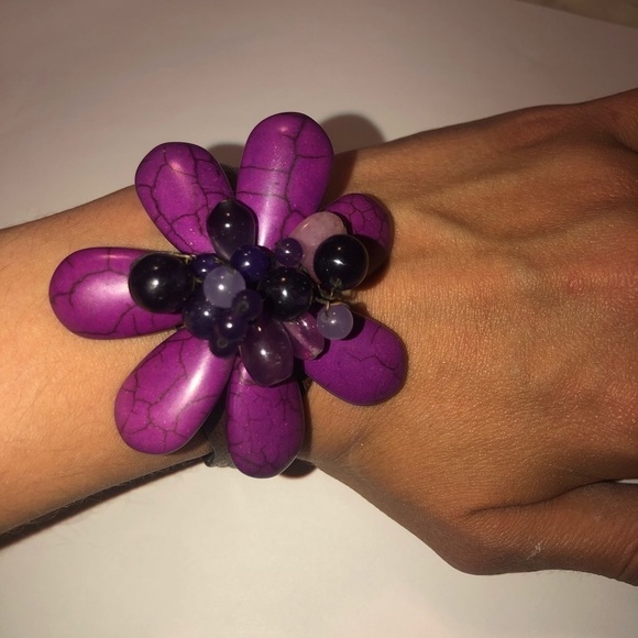 AMETHYST Bead & Sugilite Bendable Leather / Wire Cuff OS - Picture 5 of 7